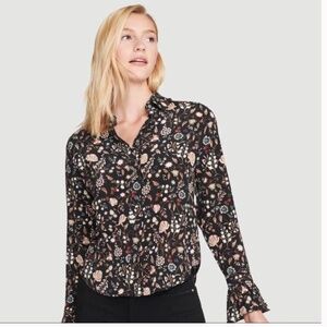 Frame Silk Ruffle 70s Top Noir Multi Blouse Large
